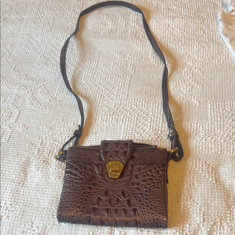 Brown Crocodile-Embossed Leather Crossbody Bag